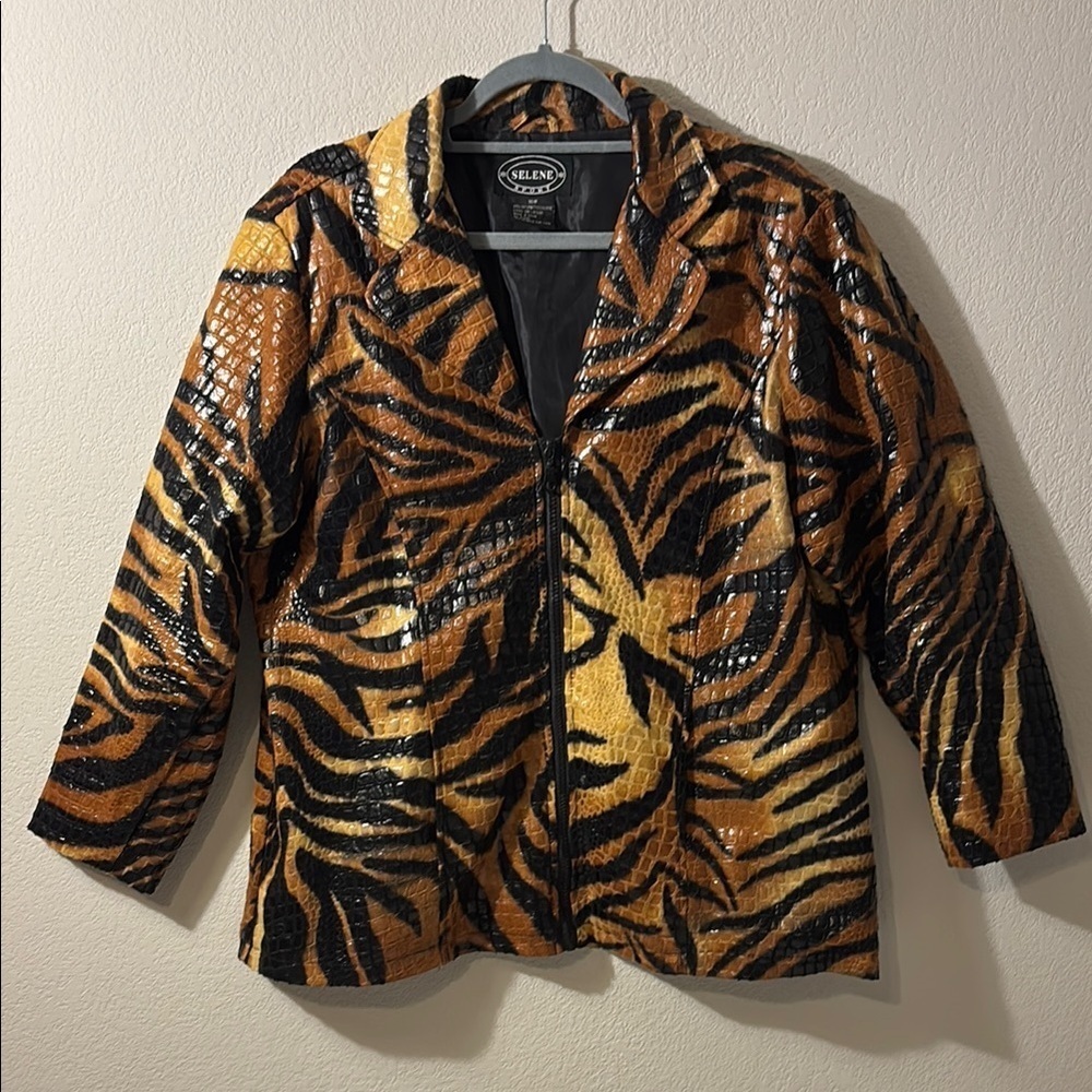 Selene Sport Vintage Tiger Print Jacket Blazer Black and Gold